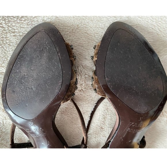 ZARA Brown Rhinestone Studded Strappy Sandals - Picture 11 of 11